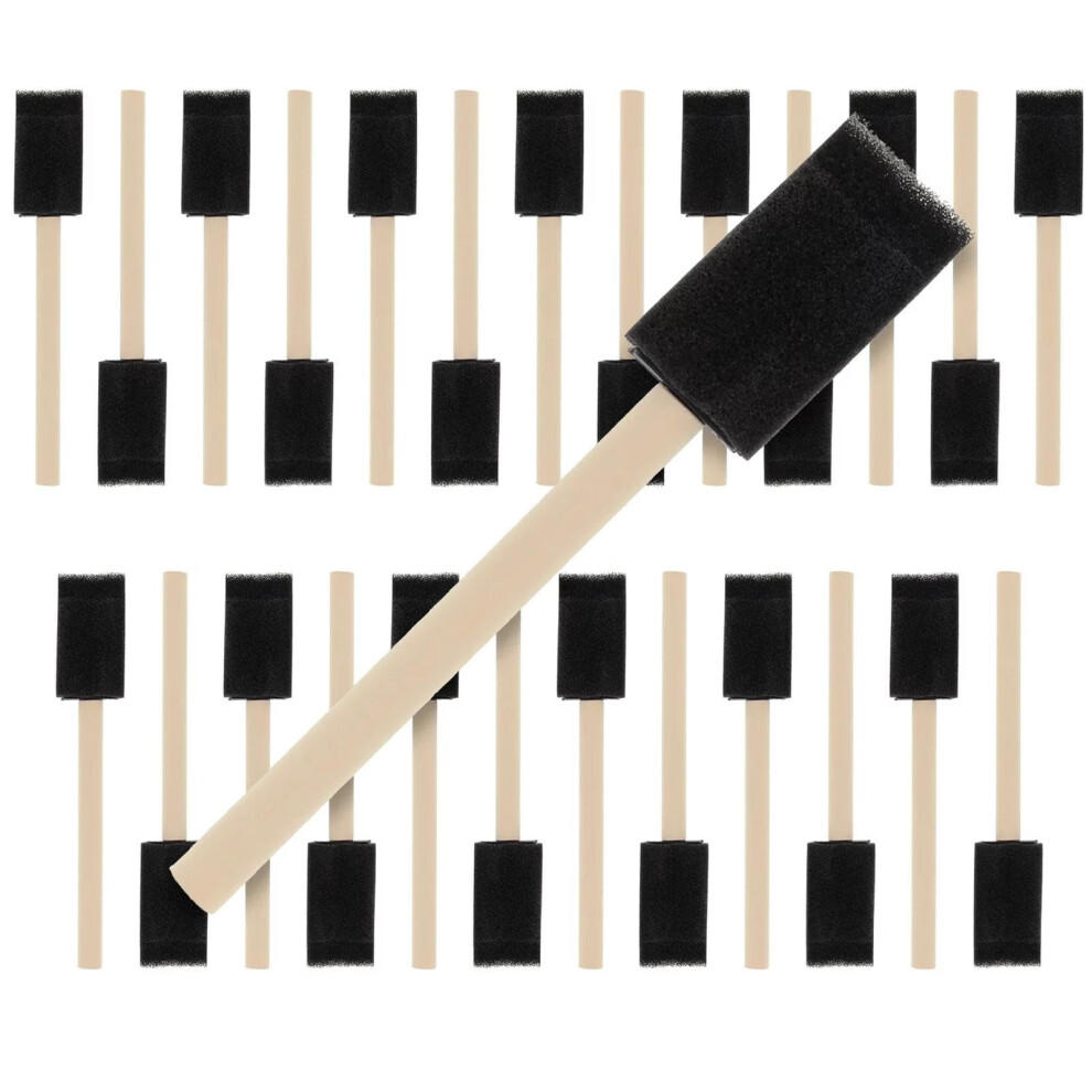 25Pcs 1 Inch Black Foam Paint Brush Set With Wooden Handle For Acrylics Stains Varnishes Crafts Hard Water 6482260362823
