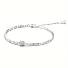 (XB004-W, 18cm) 2025 Valentine New 925 Silver Pink Bow Full Diamond Bracelet Original 17-20CM Fit DIY Charm Women Birthday Jewelry Gifts