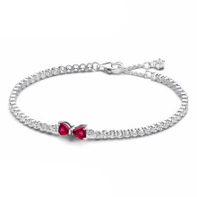 (red, 19cm) 2025 Valentine New 925 Silver Pink Bow Full Diamond Bracelet Original 17-20CM Fit DIY Charm Women Birthday Jewelry Gifts