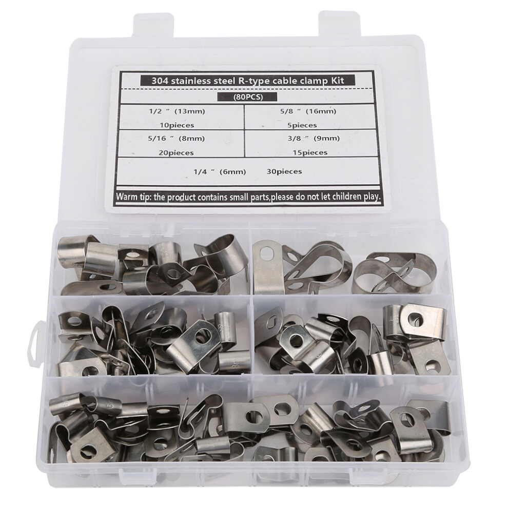 80PCs R Type Clip Cable Clamp Kit Hardware Parts