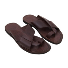 Summer Breathable Bunion Corrector Sandals for Men, Plus Size Clip Toe Flip Flops, PU Leather, Brown, Size 10.5 UK
