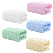 5Pcs Soft Cotton Burp Cloths Multi Layer Machine Washable Newborn Towels in Yellow Green and White for Showers