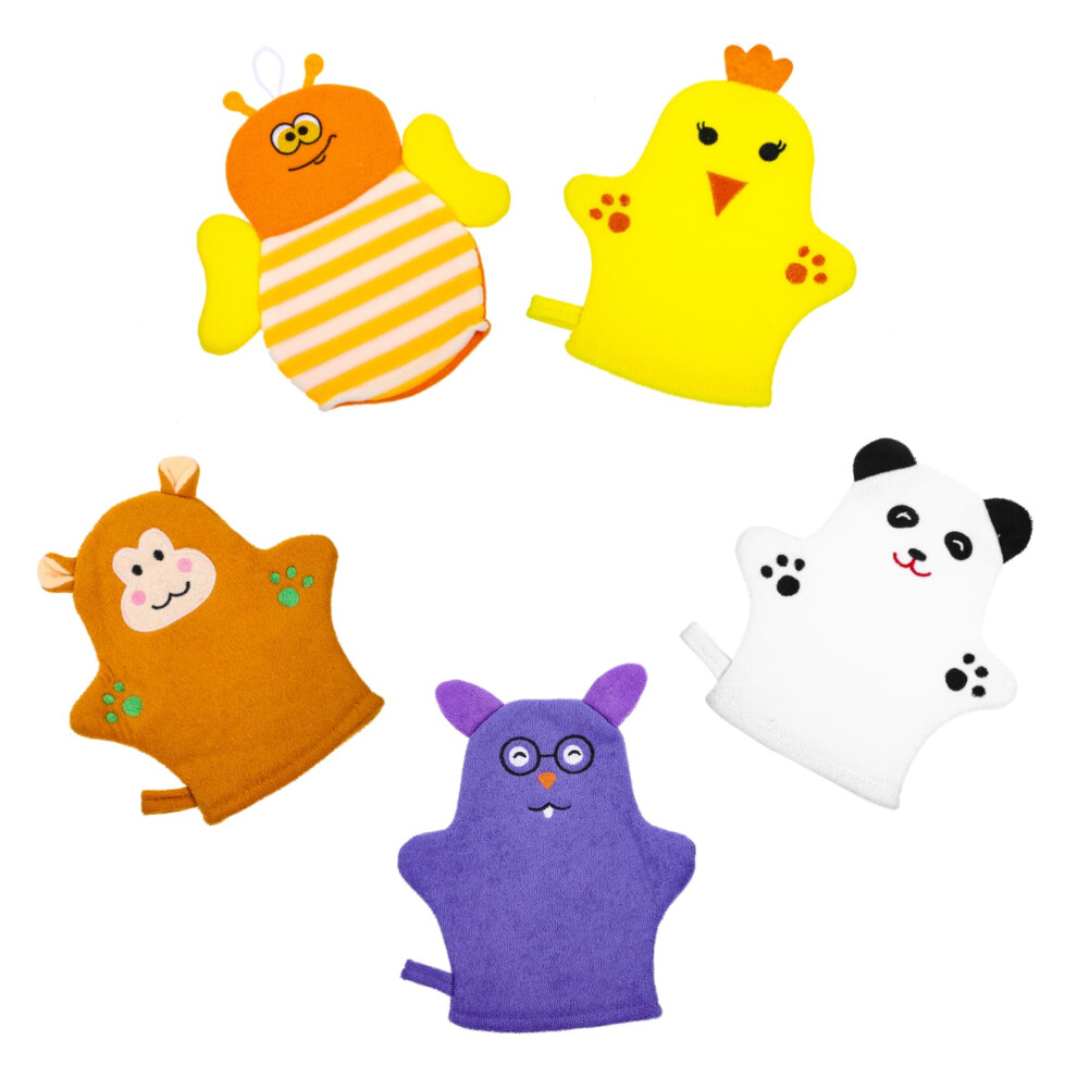 5Pcs Cartoon Bath Mitts Cotton Washcloths for Gentle Exfoliation, Fun Fruit Shape, Kids Skin Care, Soft and Absorbent
