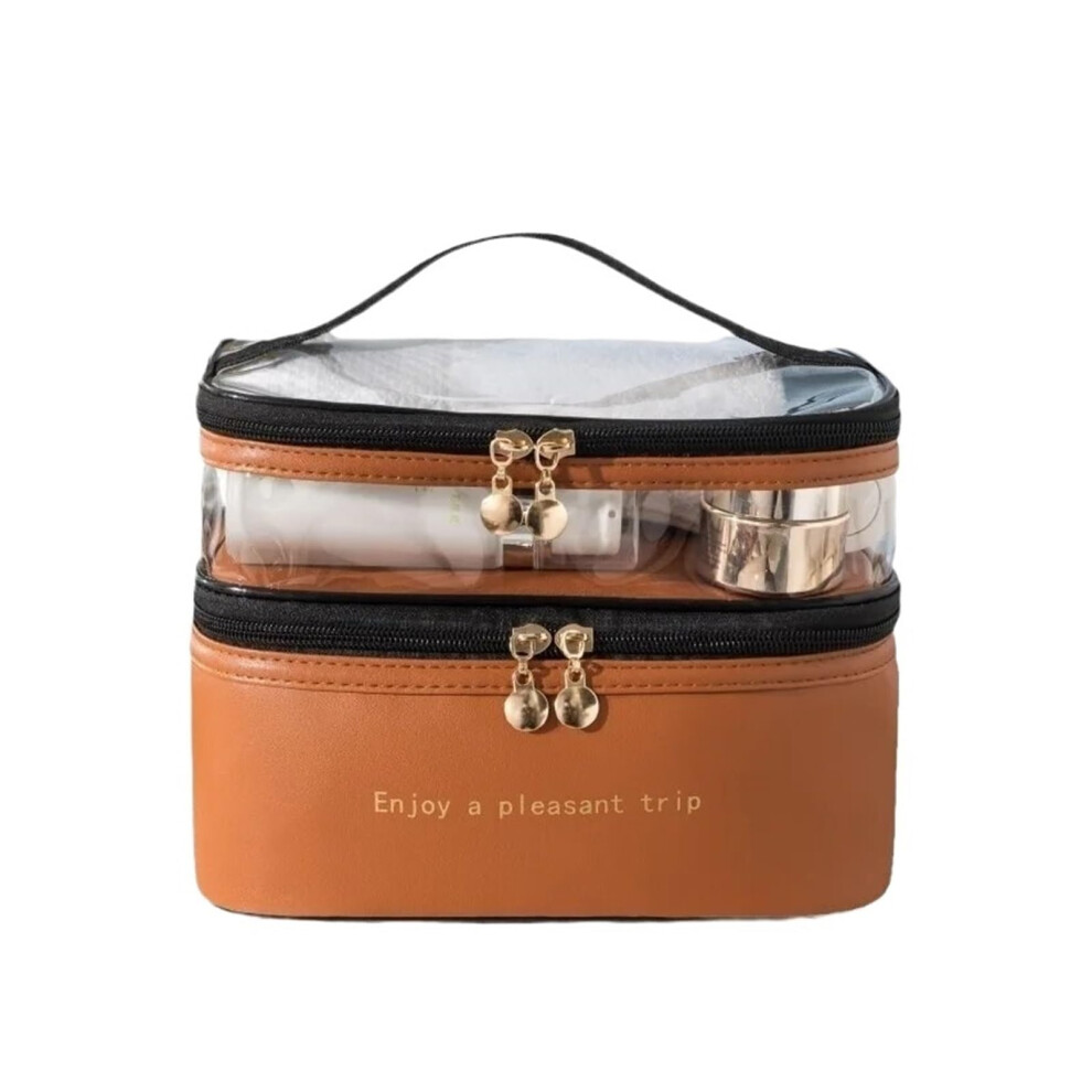 Brown Portable Washing Bag Big Capacity Cosmetic Storage Bag Waterproof Travel Handbag For Makeup And Toiletries (Brown)