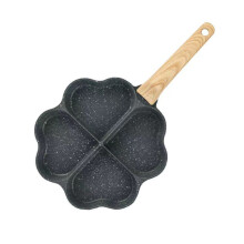 Multi Function Kitchen Egg Pan for Four Eggs, Wooden Handle, Nonstick, Wear Resistant, Compatible with All Stovetops