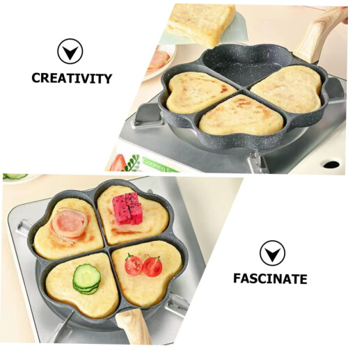 Multi Function Kitchen Egg Pan for Four Eggs, Wooden Handle, Nonstick, Wear Resistant, Compatible with All Stovetops 2