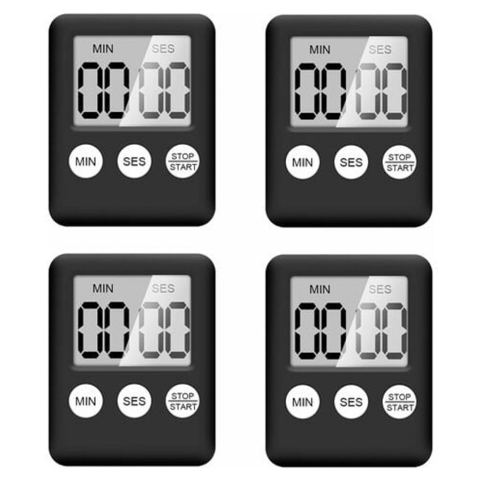 4 Pack Digital Kitchen Timer Magnetic Stopwatch Timer with Clock
