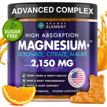 Magnesiumglycinat 2150 mg Gummibrchen fr Frauen und Mnner. Hochabsorbierende Magnesiumglycinat-Citrat-Malat-Gummibrchen fr Erwachsene und Ki