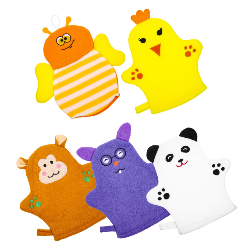 5pcs Cotton Fruit Shape Bath Mitts Shower Gloves for Boys and Girls Soft Wash Mitts Gentle Body Scrubbing Bath Supplies
