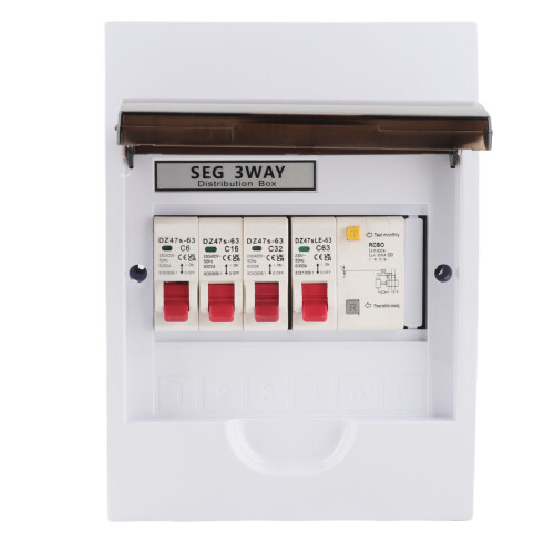 3 Way Fuse Box for 63A 30mA RCD+3MCB(6A+16A+32A) 2