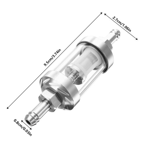 2x Benzinfilter Universal Motorrad 8mm Metall Glasfilter Kraftstofffilter DE 2
