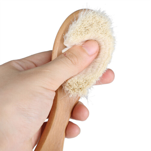 Pente de massagem para bebês e crianças, de pelo de cabra natural macio, com cabo de madeira 2