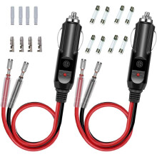 Adaptador de acendedor de cigarro macho de 2 peças com cabo de alimentação 16 AWG 12V/24V universal, para inversor de carro, etc.