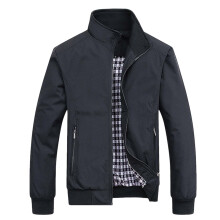 2025 Men's Fashion Business Casual Black Linen Zip Jacket with Stand-Up Collar, Size XL