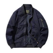 Pilot Jacket Men's Lightweight Bomber Jacket with Sleeve Pocket, Loose Fit Baseball Blouson, Stand-Up Collar, Dark Blue, Size L