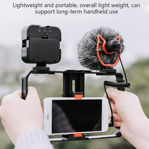 Mobile Phone Video Stabilizer Set with 49 LED Light & Microphone, Black 2