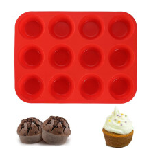 Durable Silicone Muffin Baking Trays - Non-Stick Heat Resistant Cupcake Pans - Flexible 12-Cup Bakeware Set