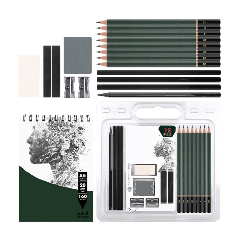 19 Pcs Sketch Set Graphite and Charcoal Pencils
