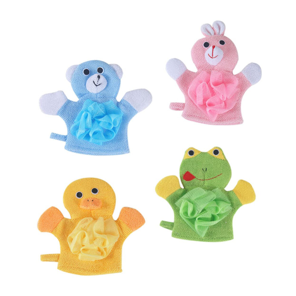 Kids Towels Bath Wash Sponges Set - 4 Pack Kid's Bathing Gloves for Deep Cleaning, Safe Shower Glove, Back Rub Gloves