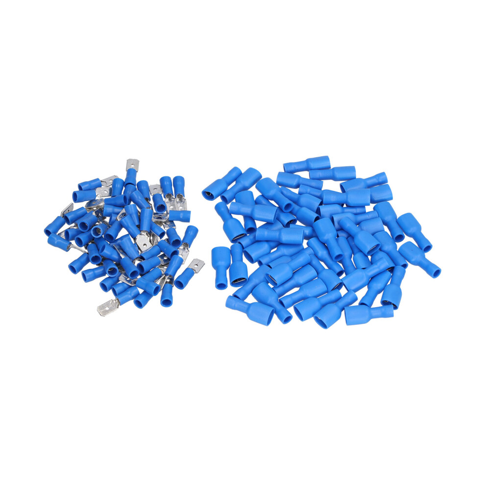100Pcs Spade Connector Male Female Insulated Blue