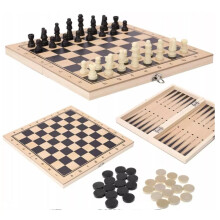 Klasszikus fa sakk dáma backgaming 3 az 1-ben XXL nagy 29x29cm