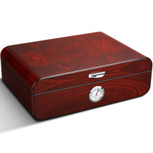Vintage Cedar Wood Humidor with Hygrometer for 48 Cigars, Large Capacity Storage Box with Built-In Humidification System (Rojo)