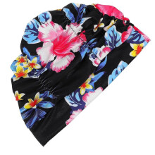 Women Swim Waterproof Printing Flower Pleated Swim New Elastic Ear Cloth Swimming Ear Protector Elasticity Swimming Hat(blue And Red Flowers)