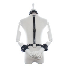 BDSM Adjustable Slave Bondage Set with Leather Handcuffs and Collar for Couples Extreme Restraint Fetish Toys