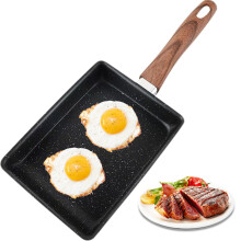 Japanese Omelette Pan Square Non-Stick Egg Frying Pan with Wooden Handle for Pancakes Crepes and Fried Eggs 20cm