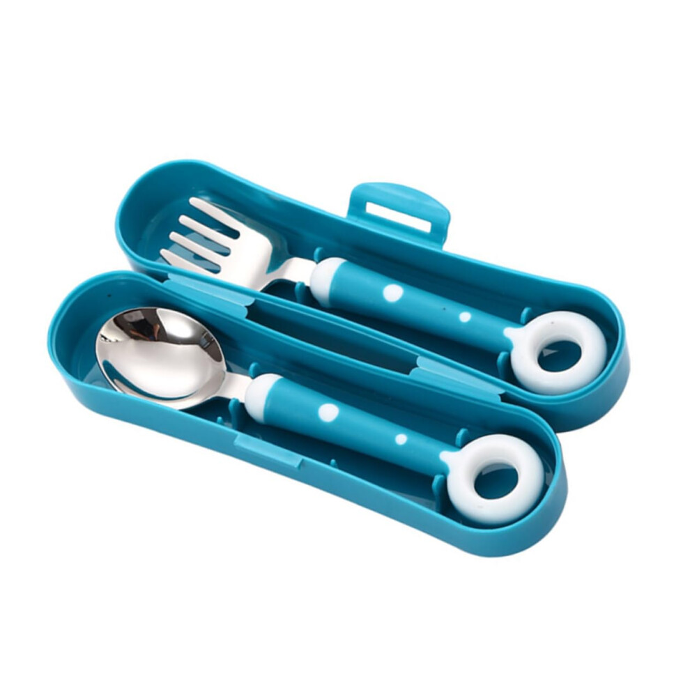 Stainless Steel Tableware Set with Green Silicone Spoon and Fork for Weaning, Lightweight and Durable, Safe for Gums