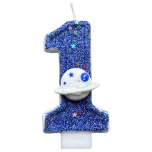 Spaceship 1st Birthday Candle for Cakes, Outer Space Rocket Number 1 Candle, Astronaut Theme Cake Decoration, Kids Birthday Party Supplies