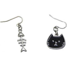 Premium  Cat & Fish Earrings Cute Fun Asymmetrical Cat Fishbone Micro Insert Zircon Dangle Earrings Fairy Temperament Women Jewelry Gifts