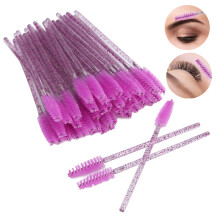 Einweg 50 Stück lila Nylon-Make-up-Pinsel für Wimpern und Augenbrauen – Tragbar