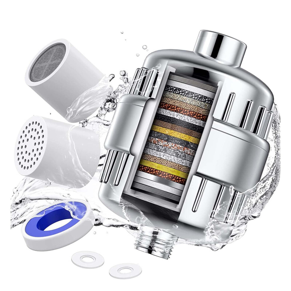 25 Shower Filter System For Heavy Duty Filtration And Softening, Includes 3 Cartridges, Chlorine And Heavy Metals Removal With Vitamins 6447073359651