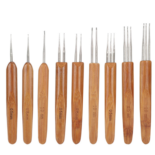 9Pcs Dreadlock Crochet Hook Set with Bamboo Handles Single & Double Braid Tools 1