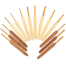Crochet Hook Set 14Pcs Gold Head Pen Style Bamboo Carbonized Handles AU