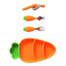 Carrot Shaped Plates and Utensils Set for Infants Ergonomic Design Durable Safe for Milk Pureed Food Starting Solids