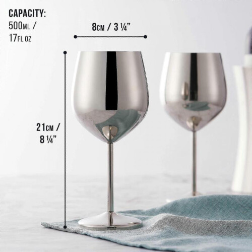 Elegant Stainless Steel Wine Glasses Silver - Robust Unbreakable 1