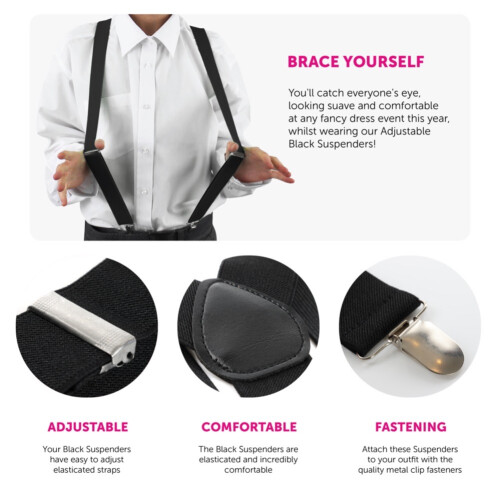 (3 Pack) Adjustable Black Braces 1