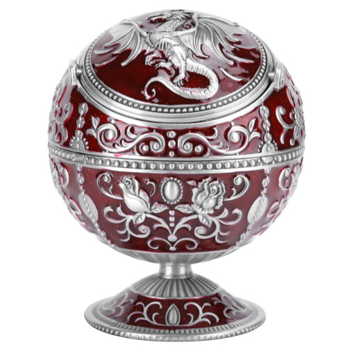 Vintage Windproof Wine Red Globe Fly Dragon Ashtray, 12.5cm 1
