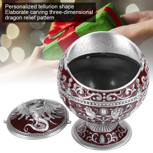 Vintage Windproof Wine Red Globe Fly Dragon Ashtray, 12.5cm 2