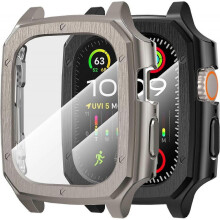 (A) 2pcs for iWatch Ultra/Ultra2 Screen Protector Case 49mm, Watch Full Protective Cover Hard PC Bumper Built-in HD Tempered Glass Film
