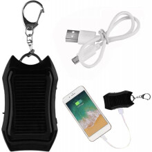 (black) Solar Power Bank Keychain, Solar Phone Charger 1500mAh, Portable Solar Charger Power Bank External Battery Pack with 3 LEDs for Camping