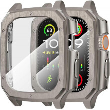 (D) 2pcs for iWatch Ultra/Ultra2 Screen Protector Case 49mm, Watch Full Protective Cover Hard PC Bumper Built-in HD Tempered Glass Film
