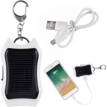 (white) Solar Power Bank Keychain, Solar Phone Charger 1500mAh, Portable Solar Charger Power Bank External Battery Pack with 3 LEDs for Camping