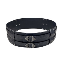 Embossed PU Leather Belt with Renaissance Medieval Buckle, Wide Cosplay Belt for Men, Black Halloween Costume Accessory