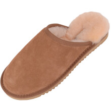 (UK13, Chestnut) Taylor, Genuine Open Back Mule Sheepskin Slippers, Hardwearing Sole