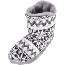 (UK9-10, Grey) Ezra, Knitted Style Slipper Boots/Booties with Warm Faux Fur Lining