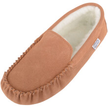 (UK8, Light Brown) Ronnie, Suede Wool Moccasin Slippers with Suede Sole