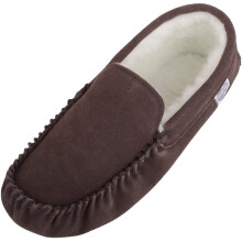 (UK8, Dark Brown) Ronnie, Suede Wool Moccasin Slippers with Suede Sole